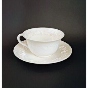 Vintage Wedgwood Of Etruria Barlaston Embossed Queensware England Tea Cup Saucer